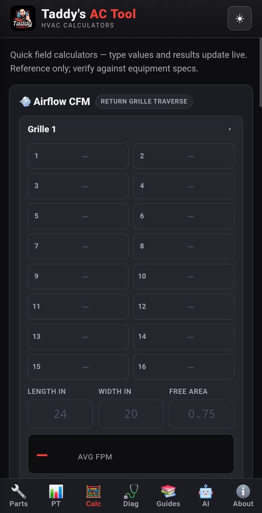 AC Tool Pro screenshot: Field calculators