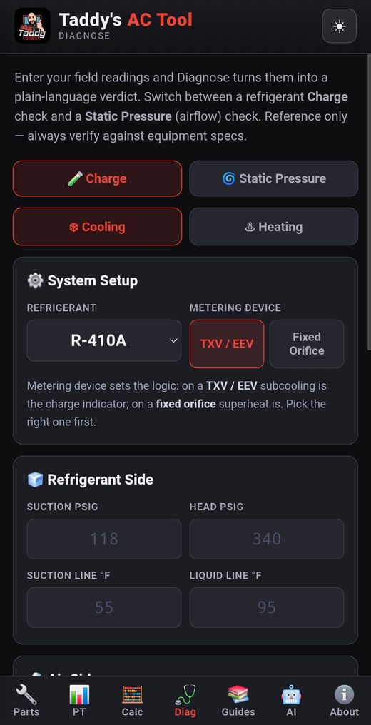 AC Tool Pro screenshot: Diagnose